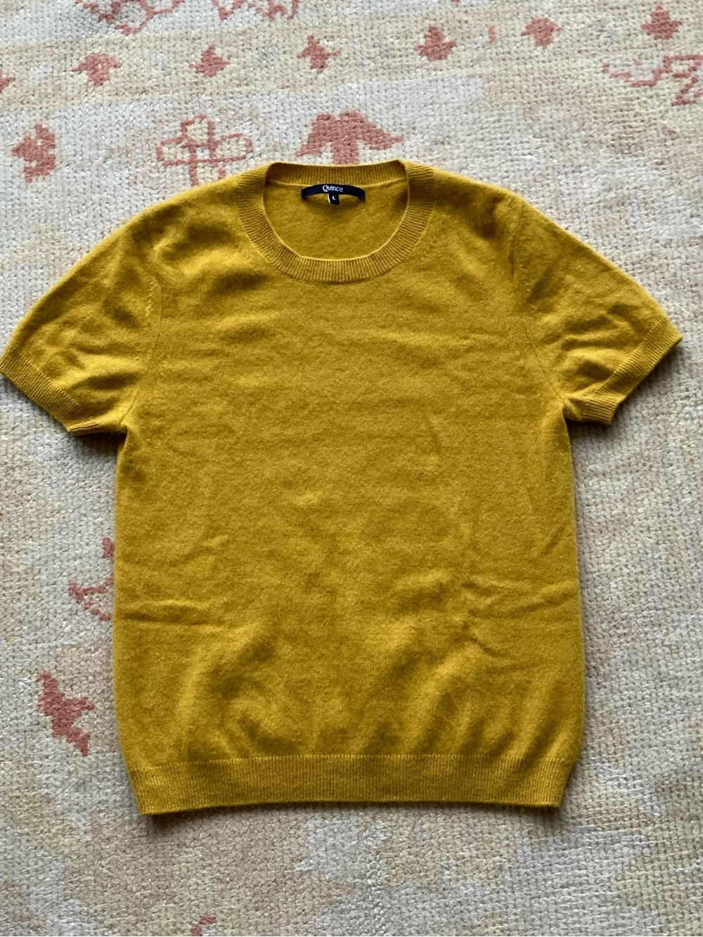 Quince Mongolian Cashmere Tee Mustard Gold Yellow, size Large - Picture 2 of 7